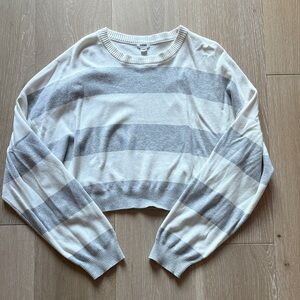 Garage Soft Gray and Cream Striped Sweater